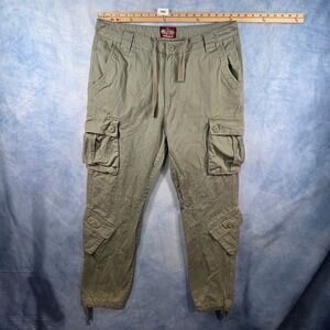 Matchstick Mens Cargo Pants Olive Green Workwear Multi-Pocket Utility Trousers
